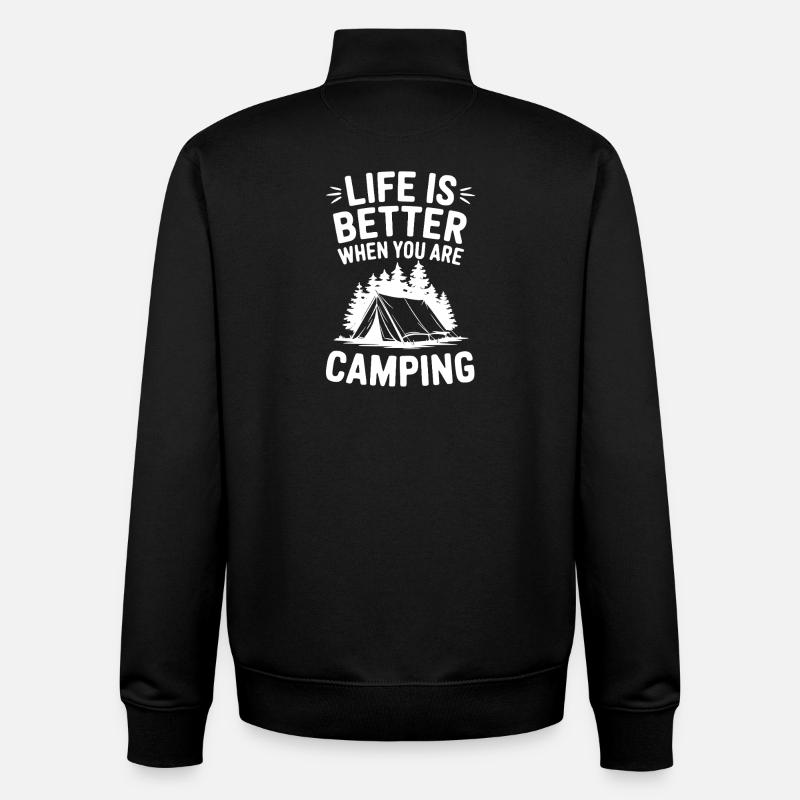 Camping Quote Funny Camper - Unisex Organic Zip Sweatshirt by Stanley/Stella - black