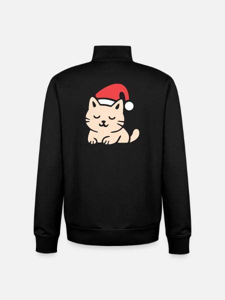 Cute Christmas Cat in Comfy Style - Unisex Organic Zip Sweatshirt by Stanley/Stella - black