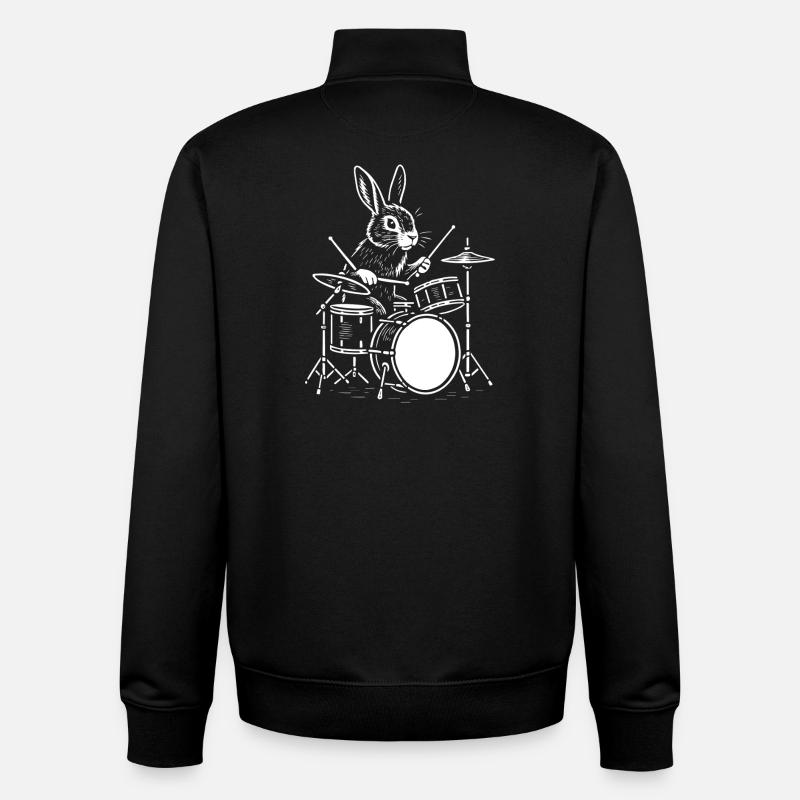 Rhythm Rabbit Drummer - Unisex Organic Zip Sweatshirt by Stanley/Stella - black
