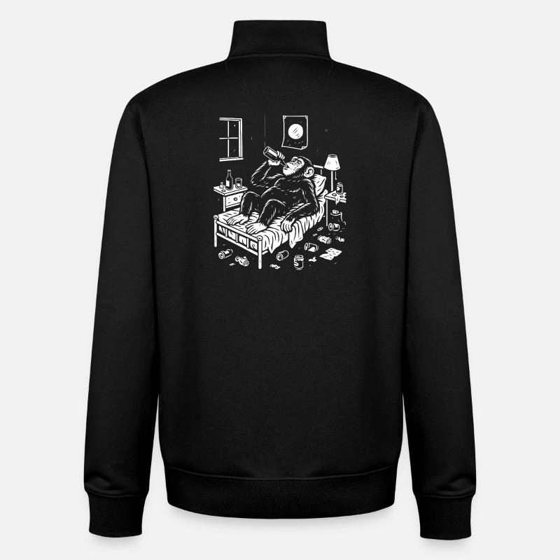Bedtime Monkey Drinking Nightcap - Unisex Organic Zip Sweatshirt by Stanley/Stella - black