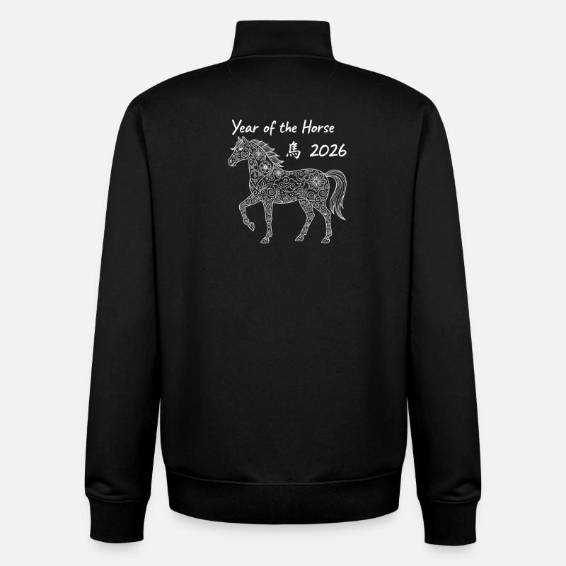 Année du Cheval 2026 Nouvel An chinois - Sweat zippé unisexe en coton bio Stanley/Stella - noir