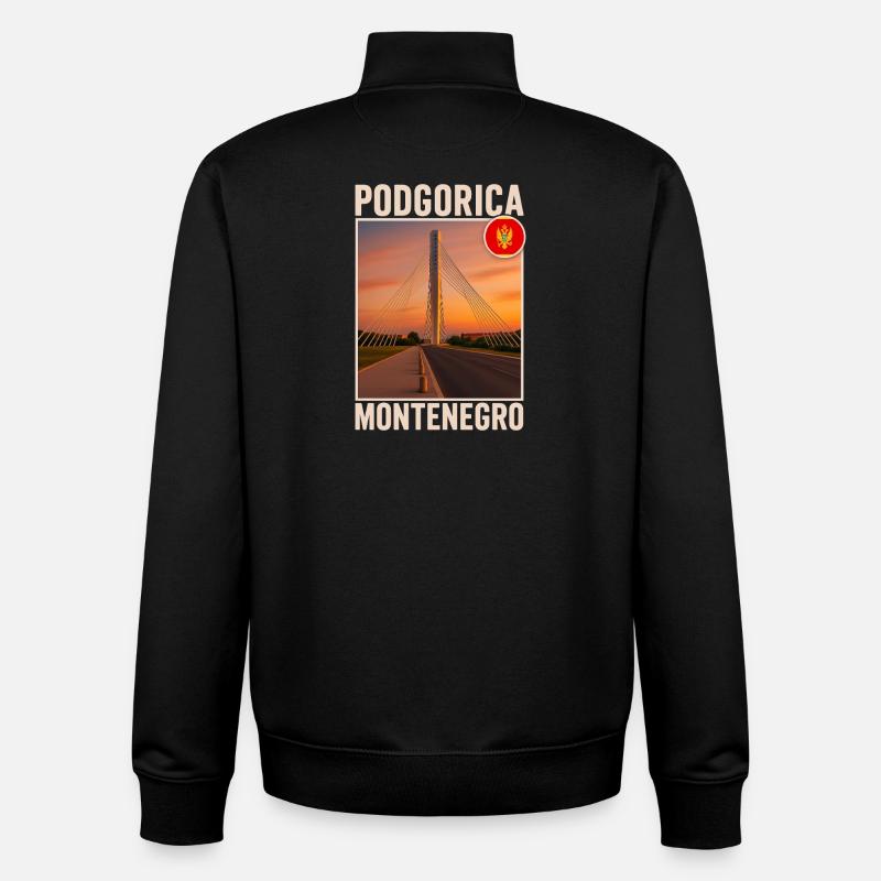 Podgorica Monténégro - Sweat zippé unisexe en coton bio Stanley/Stella - noir