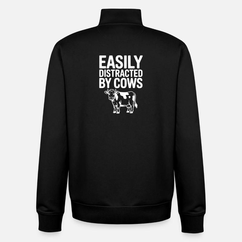 Facilement distrait par les vaches - Sweat zippé unisexe en coton bio Stanley/Stella - noir