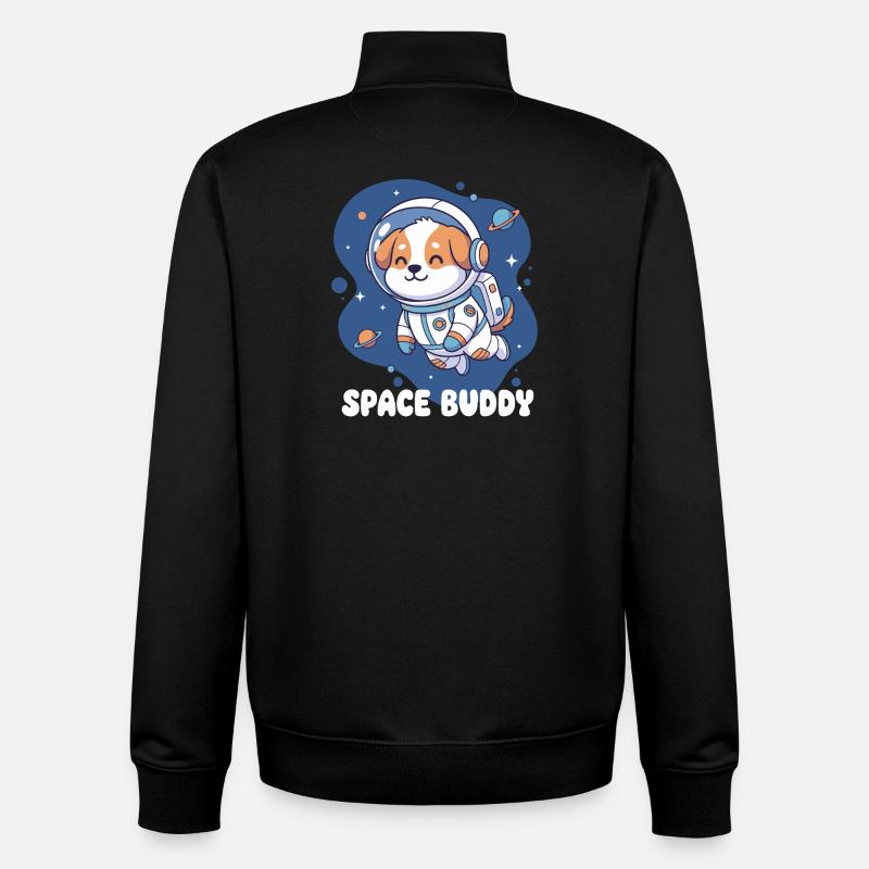 Space Buddy Astronaut Dog - Unisex Organic Zip Sweatshirt by Stanley/Stella - black