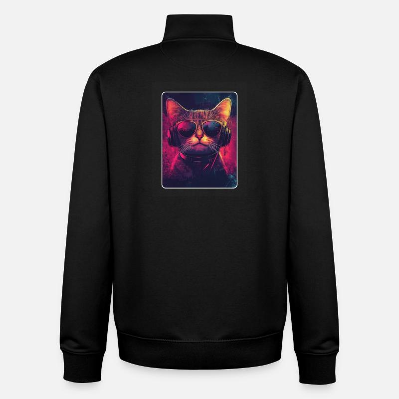 Coole DJ Katze mit Sonnenbrille - Unisex Organic Zip Sweatshirt von Stanley/Stella - Schwarz