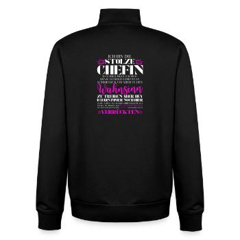 Chefin des verrückten Haufens - Witzig Büro Spruch - Sweat zippé unisexe en coton bio Stanley/Stella - noir - Dos - AI Model Male 185 light (185cm)