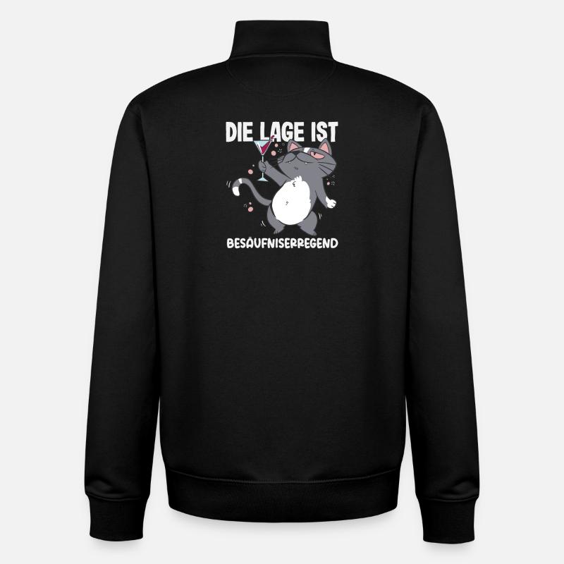 La situation est ivre, chat - Sweat zippé unisexe en coton bio Stanley/Stella - noir
