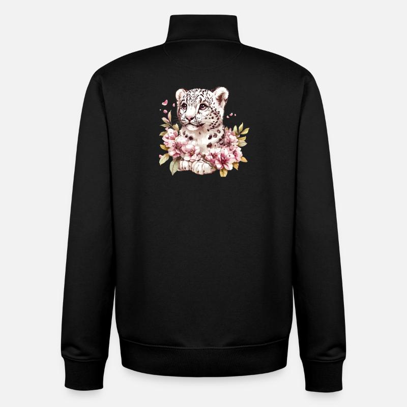 Leopard Junges mit Blütenkranz - Unisex Organic Zip Sweatshirt von Stanley/Stella - Schwarz