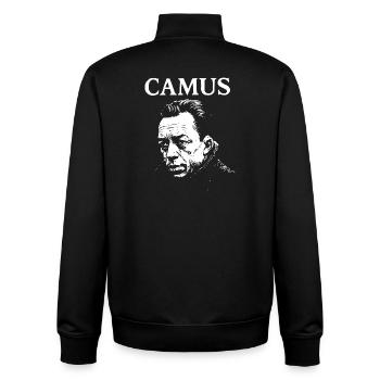 Albert Camus existenzielles Noir-Porträt - Unisex Organic Zip Sweatshirt von Stanley/Stella - Schwarz - Hinten - AI Model Male 185 light (185cm)