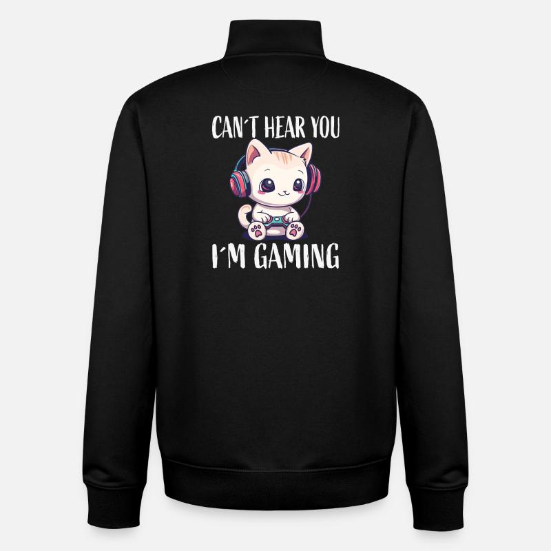 Cat Gaming While Gaming - Unisex Organic Zip Sweatshirt by Stanley/Stella - black