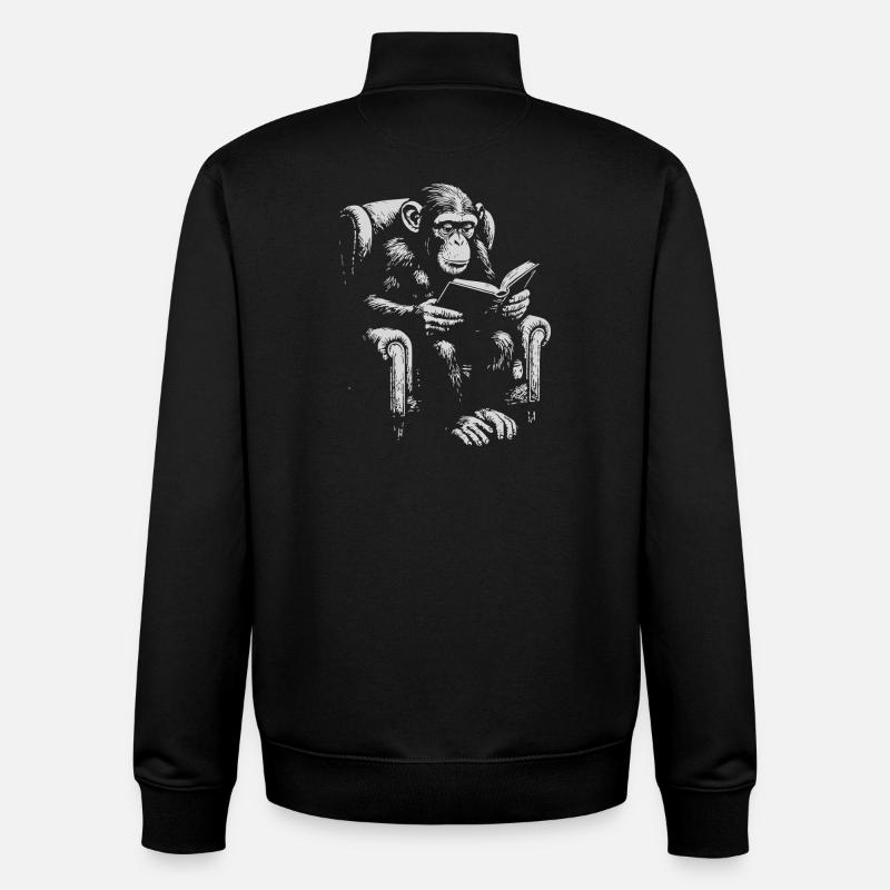 Ape Reading dans le fauteuil - Sweat zippé unisexe en coton bio Stanley/Stella - noir