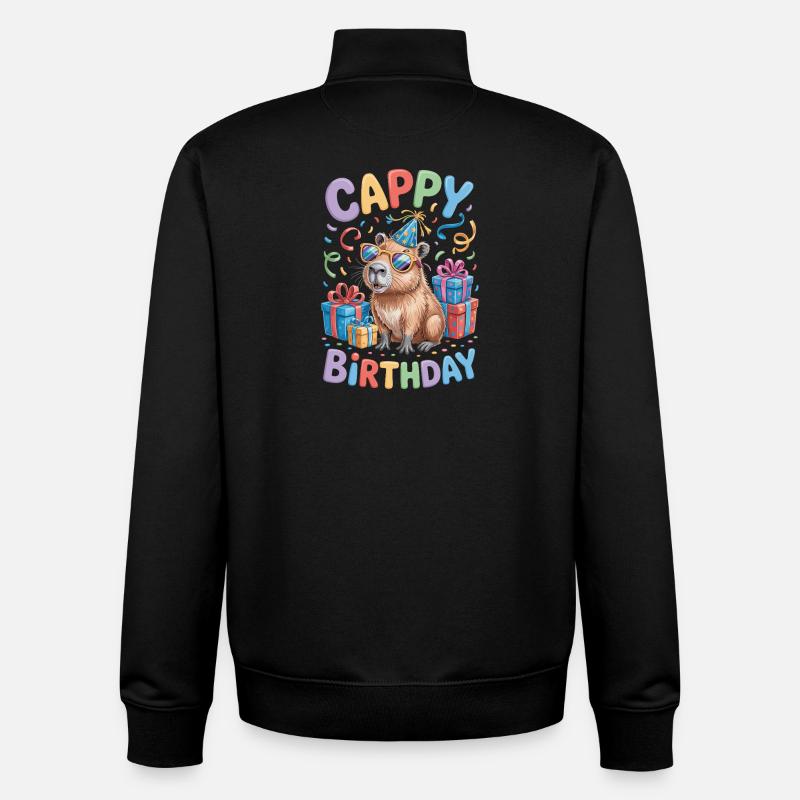Capybara Birthday Cappy Birthday Funny Capy - Unisex Organic Zip Sweatshirt by Stanley/Stella - black