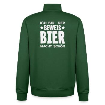 I'm the proof - beer makes you beautiful - Unisex Organic Zip Sweatshirt by Stanley/Stella - bottle green - Back - AI Model Male 185 dark (185cm)