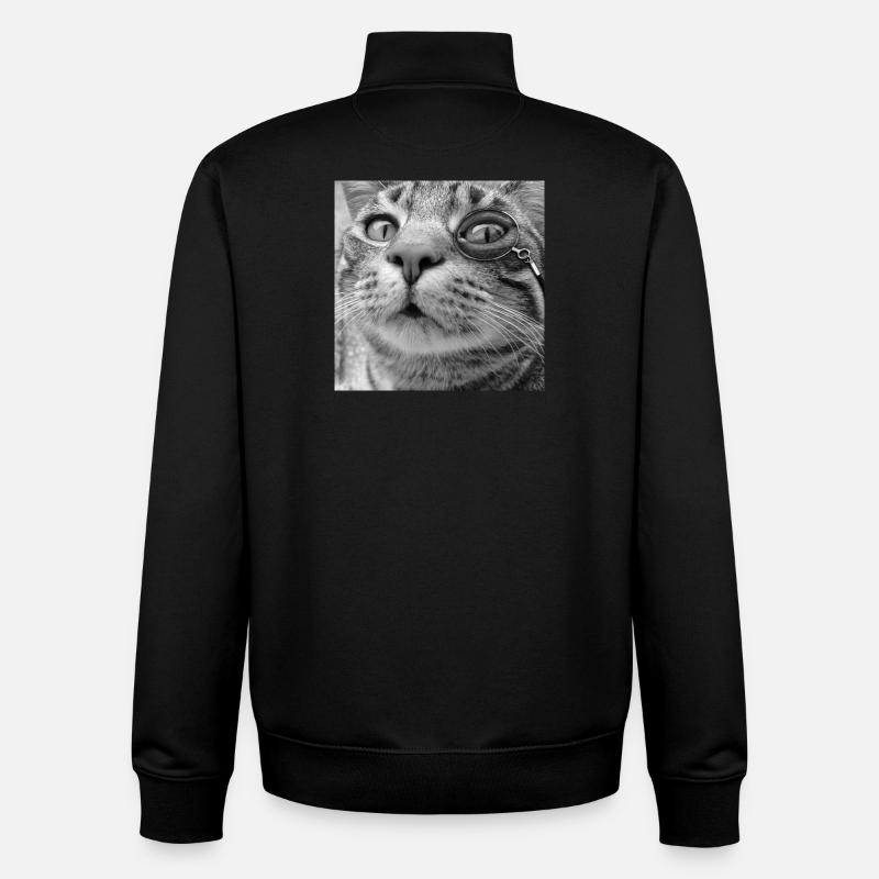 Monocle Chat Noir & Blanc - Sweat zippé unisexe en coton bio Stanley/Stella - noir