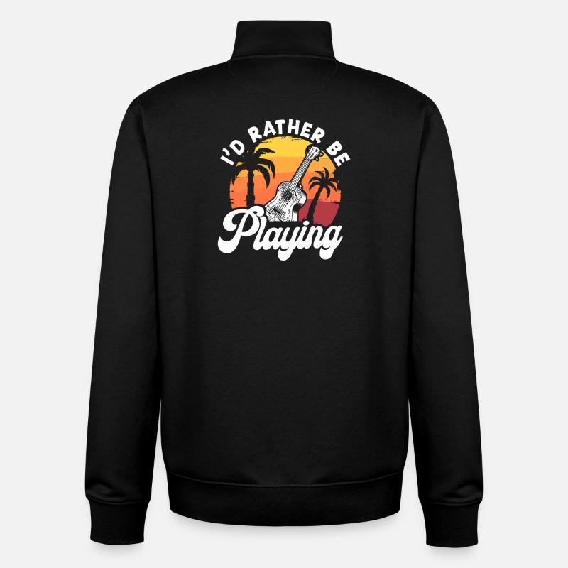 Ukulélé hawaïen Uke Je Préférerais Être - Sweat zippé unisexe en coton bio Stanley/Stella - noir