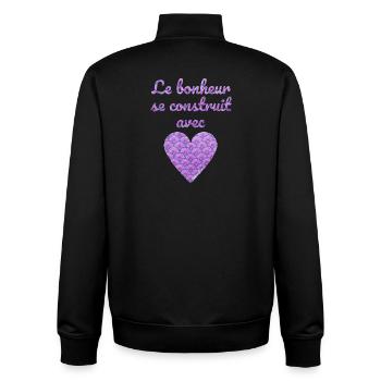 Le bonheur se construit avec cœur - Sweat zippé unisexe en coton bio Stanley/Stella - noir - Dos - AI Model Male 185 light (185cm)