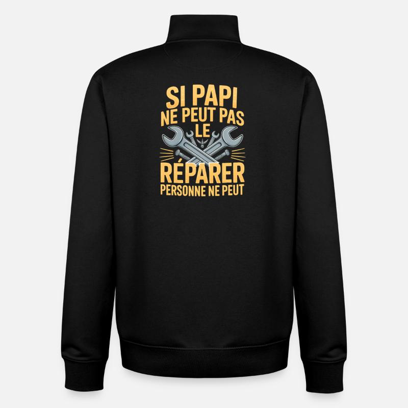 Papi Répare Tout Cadeau Humour - Sweat zippé unisexe en coton bio Stanley/Stella - noir