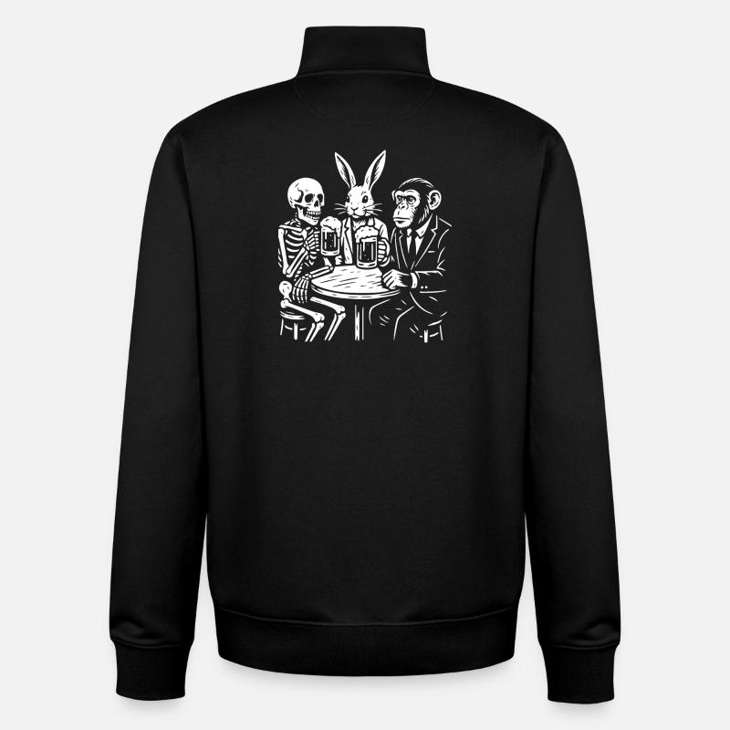 Toasting-Trio: Skelett-Hasenaffe - Unisex Organic Zip Sweatshirt von Stanley/Stella - Schwarz