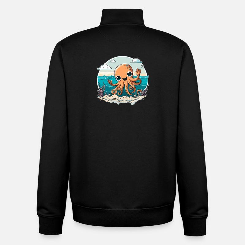 Calmar heureux sur la plage - Sweat zippé unisexe en coton bio Stanley/Stella - noir