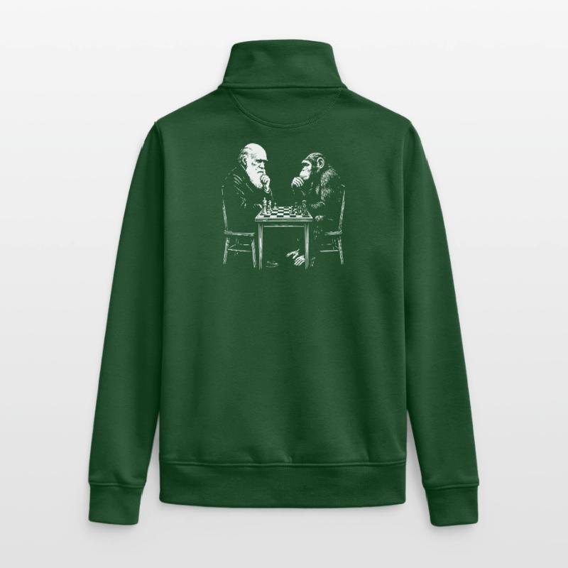 Darwin joue aux échecs avec un singe - Jeu d’évolution Sweat zippé unisexe en coton bio Stanley/Stella