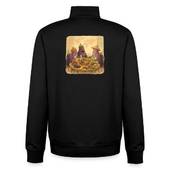 La société de l’aubergine à la table festive - Sweat zippé unisexe en coton bio Stanley/Stella - noir - Dos - AI Model Male 185 light (185cm)