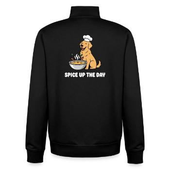 Kochhund mit Suppe Würze den Tag - Unisex Organic Zip Sweatshirt von Stanley/Stella - Schwarz - Hinten - AI Model Male 185 light (185cm)