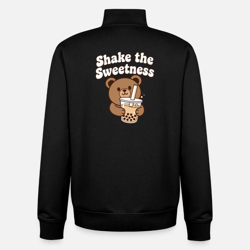 Ours Kawaii avec bubble tea - Sweat zippé unisexe en coton bio Stanley/Stella - noir