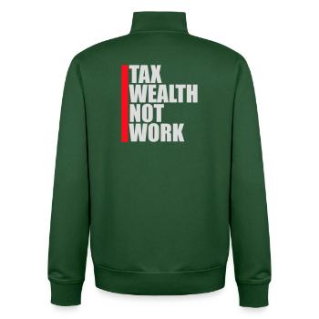 Tax Wealth Not Work Progressive Politics Economy - Unisex Organic Zip Sweatshirt by Stanley/Stella - bottle green - Back - AI Model Male 185 dark (185cm)