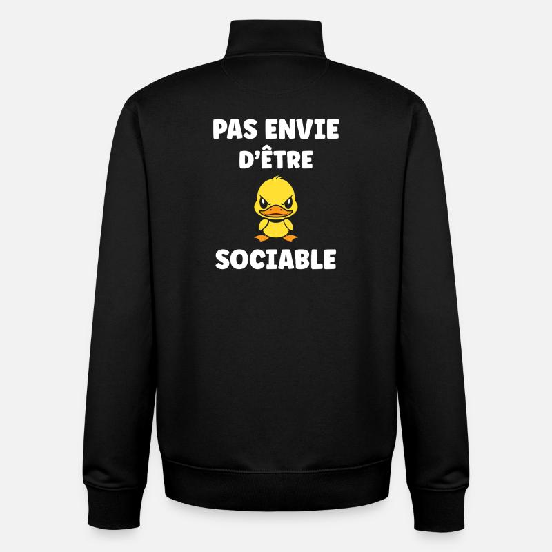 Pas envie d'être sociable Canard - Sweat zippé unisexe en coton bio Stanley/Stella - noir