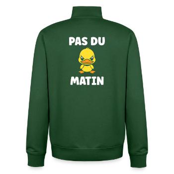 Morning Step: Furious Yellow Duck - Unisex Organic Zip Sweatshirt by Stanley/Stella - bottle green - Back - AI Model Male 185 dark (185cm)