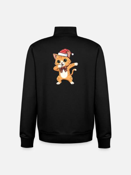 Funny Christmas cat dancing dabbing - Unisex Organic Zip Sweatshirt by Stanley/Stella - black