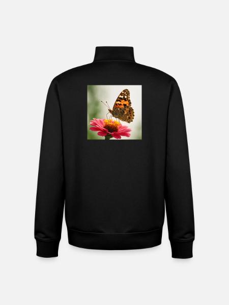 Papillon sur fleur rose - Sweat zippé unisexe en coton bio Stanley/Stella - noir