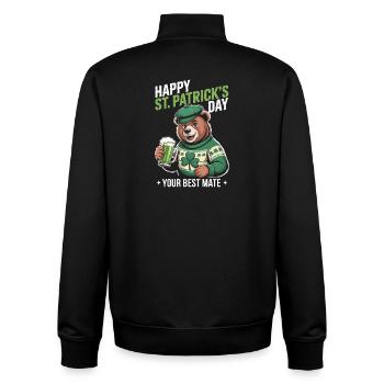 St Patrick's Bear with Green Coat - Unisex Organic Zip Sweatshirt by Stanley/Stella - black - Back - AI Model Male 185 light (185cm)