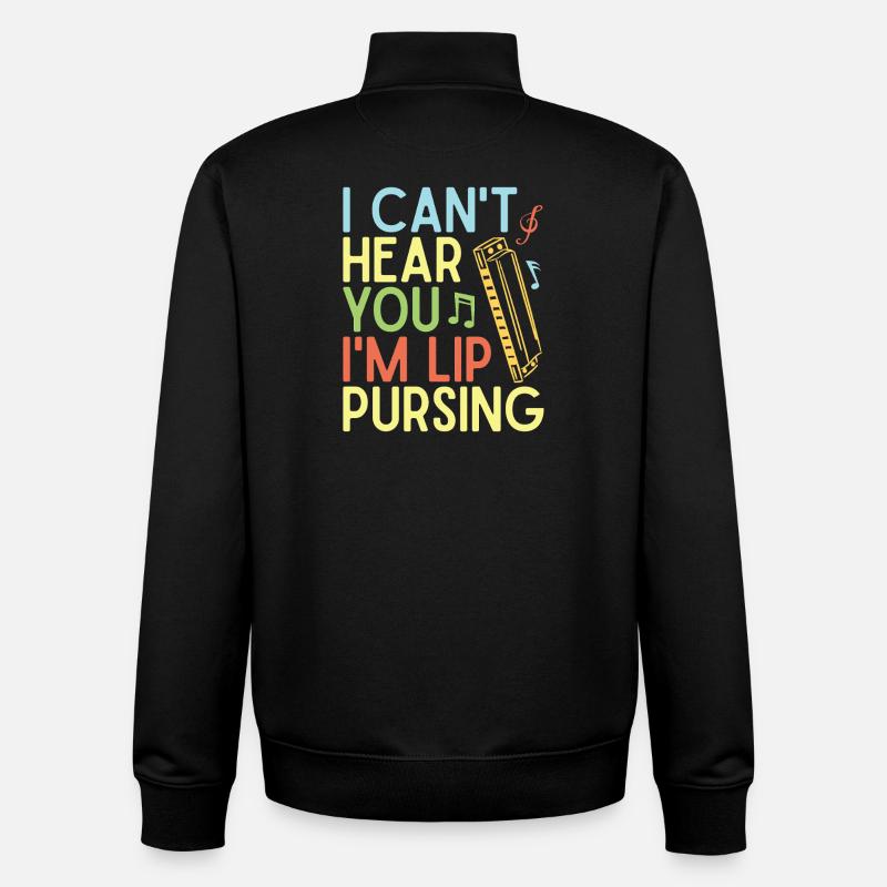 Funny Harmonica Player Lip Pursing Harmonica - Unisex Organic Zip Sweatshirt by Stanley/Stella - black