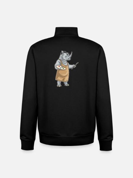 Rhinoceros Painter Brush Painting - Unisex Organic Zip Sweatshirt by Stanley/Stella - black