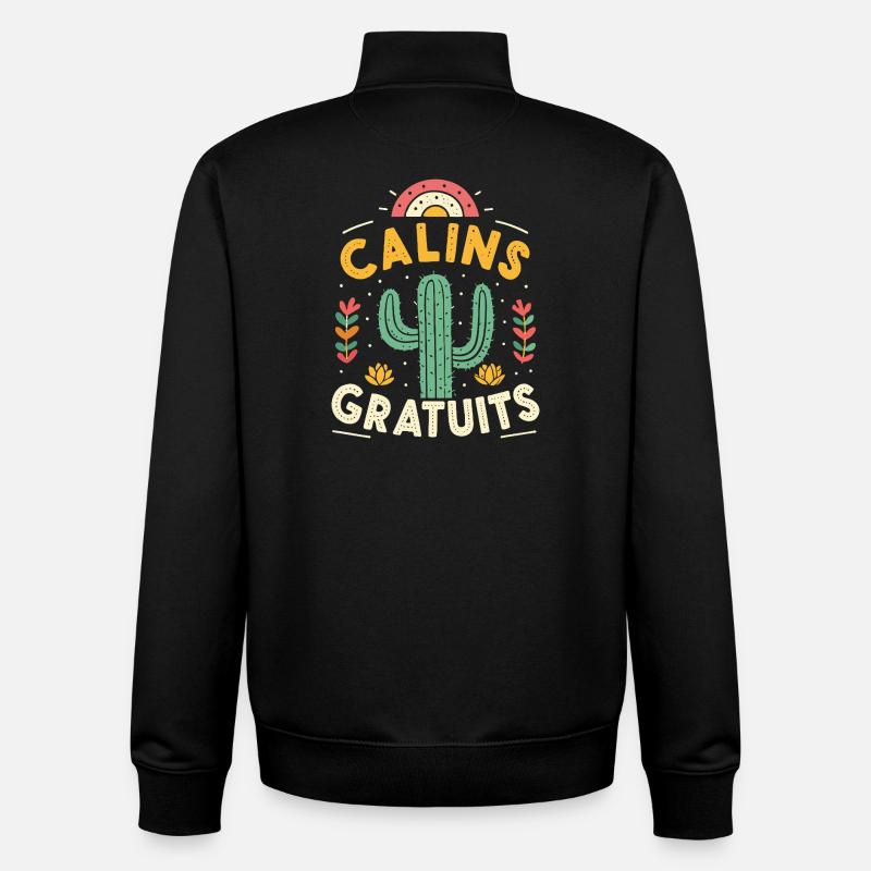 Cactus et Calins Gratuits - Sweat zippé unisexe en coton bio Stanley/Stella - noir
