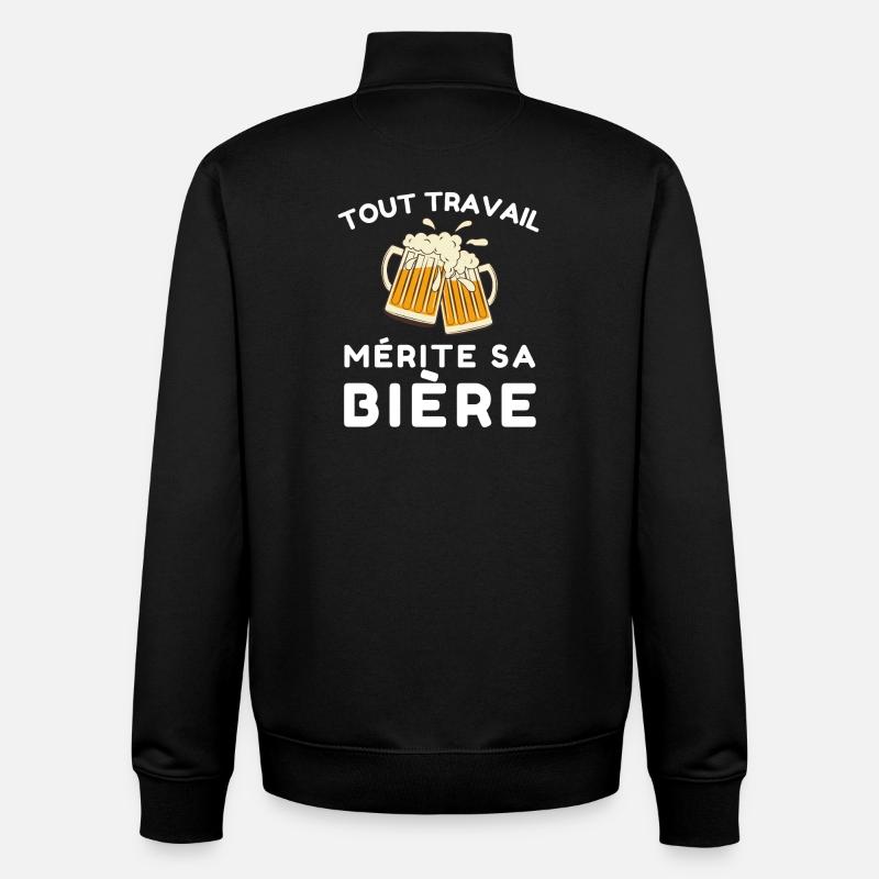 Tout travail mérite sa bière - Sweat zippé unisexe en coton bio Stanley/Stella - noir