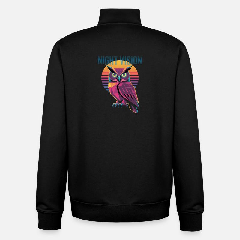 Night Vision Eule Retro Synthwave Sunset - Unisex Organic Zip Sweatshirt von Stanley/Stella - Schwarz