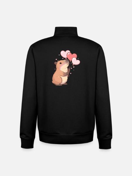 Capybara med hjerteballoner – Sød Valentins-motiv - Stanley/Stella unisex sweatshirt med lynlås i økologisk - sort