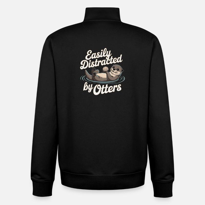 Easily Distracted by Otters - Unisex Organic Zip Sweatshirt by Stanley/Stella - black