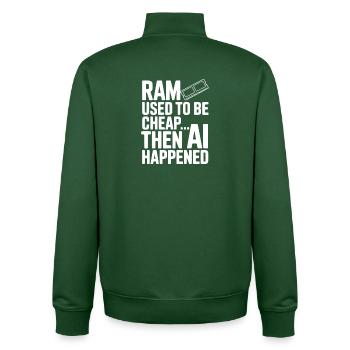 RAM Used to be Cheap... Then AI Happened - Unisex Organic Zip Sweatshirt by Stanley/Stella - bottle green - Back - AI Model Male 185 dark (185cm)