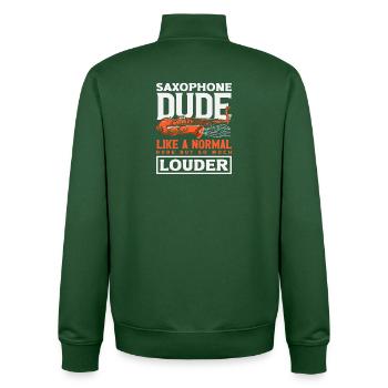 Saxophone Dude Saxophoniste Plus fort que d’habitude - Sweat zippé unisexe en coton bio Stanley/Stella - vert bouteille - Dos - AI Model Male 185 dark (185cm)