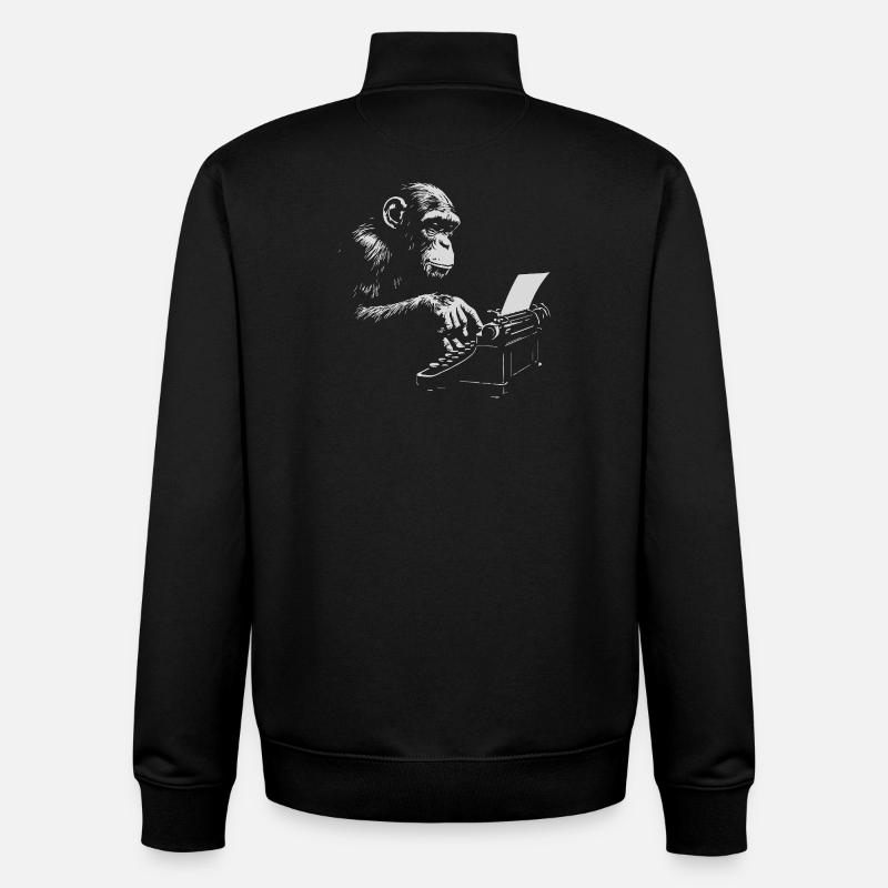 Chimp Typist Imprimé rétro - Sweat zippé unisexe en coton bio Stanley/Stella - noir