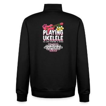 Hawaiian Ukulele Uke Playing - Unisex Organic Zip Sweatshirt von Stanley/Stella - Schwarz - Hinten - AI Model Male 185 light (185cm)