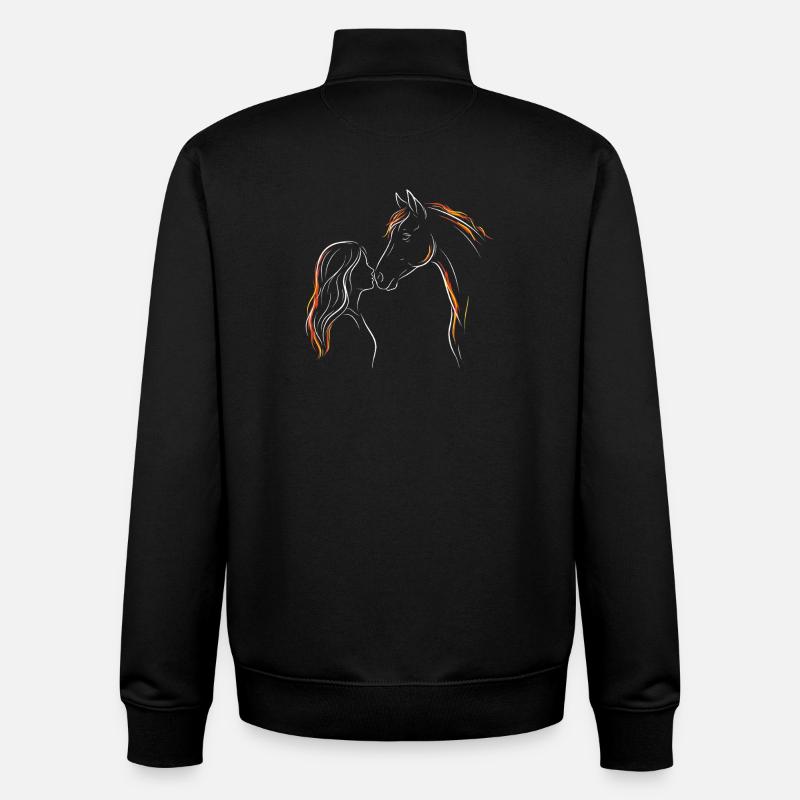 Silhouette de fille de cheval - Sweat zippé unisexe en coton bio Stanley/Stella - noir