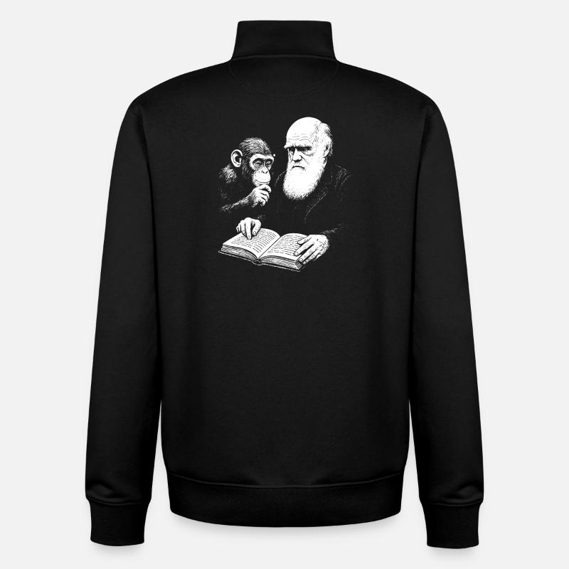 Charles Darwin étudie avec Monkey - Sweat zippé unisexe en coton bio Stanley/Stella - noir
