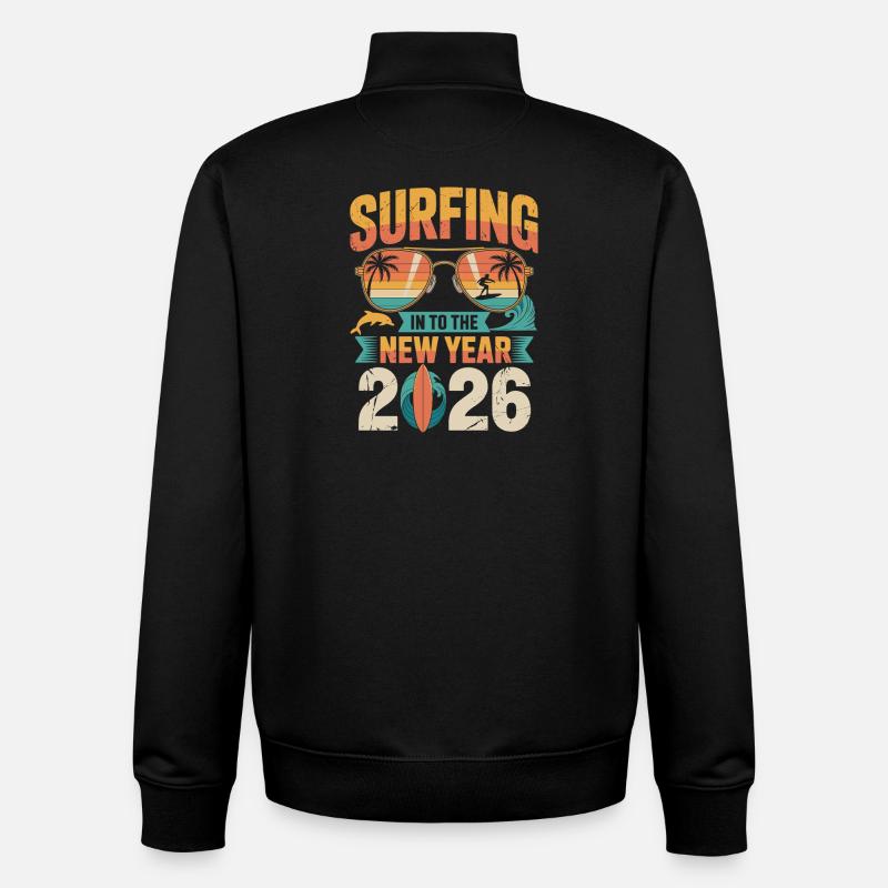 Surfer dans la nouvelle année 2026 - Sweat zippé unisexe en coton bio Stanley/Stella - noir