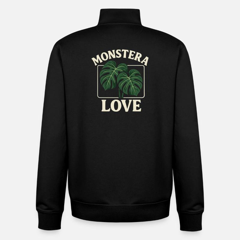 Monstera Love - Sweat zippé unisexe en coton bio Stanley/Stella - noir