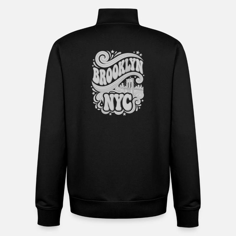 Brooklyn NYC - Retro 70s Bridge Grey - Unisex Organic Zip Sweatshirt by Stanley/Stella - black