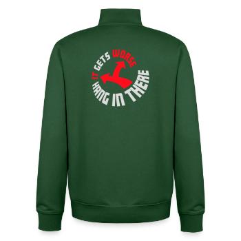 Tiens bon, ça empire. Drôle de plaisir. Dire - Sweat zippé unisexe en coton bio Stanley/Stella - vert bouteille - Dos - AI Model Male 185 dark (185cm)